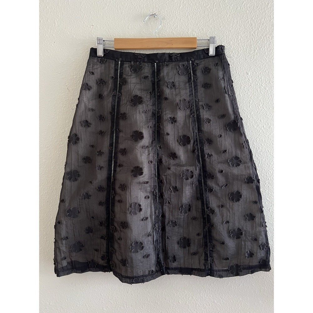 Young Essence Vintage Y2K Whimsigoth Black Floral Organza Midi Skirt M (S)